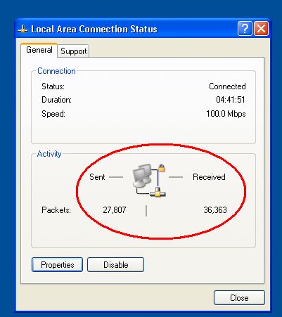 Windows XP Local Area Connection Status